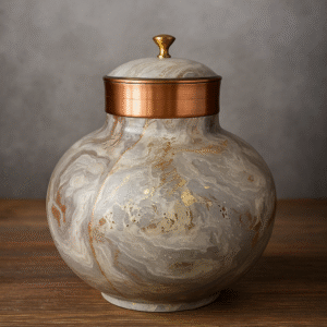 Decorative Marble Finish Jar with Copper and Brass Accents / Urn (13 l)