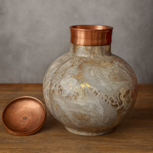 Decorative Copper-Accented Storage Pot / Marble Finish Pot with Copper Lid ( 7l )