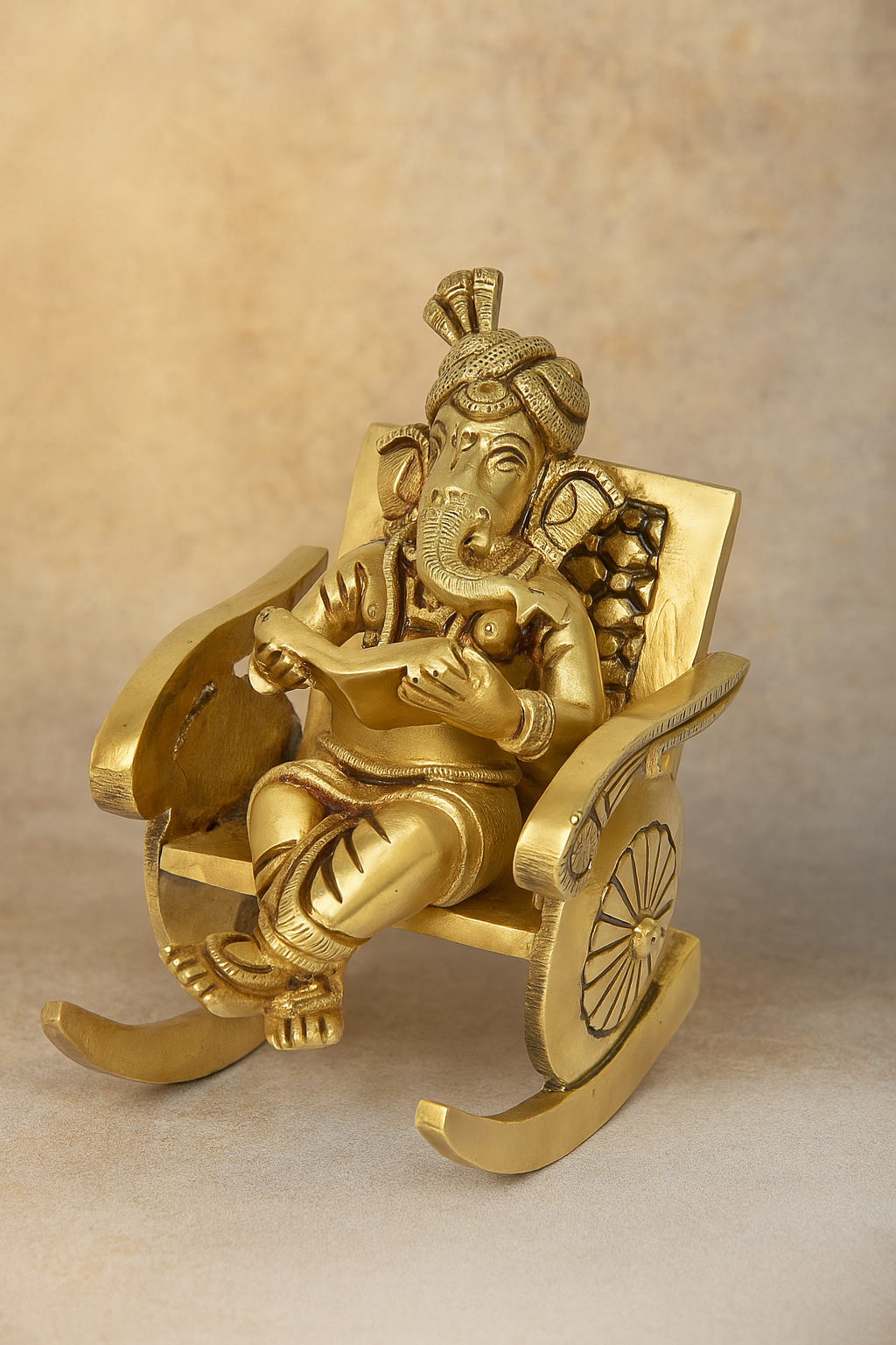 Artistic Brass Ganesha on Rocking Chair Reading Idol