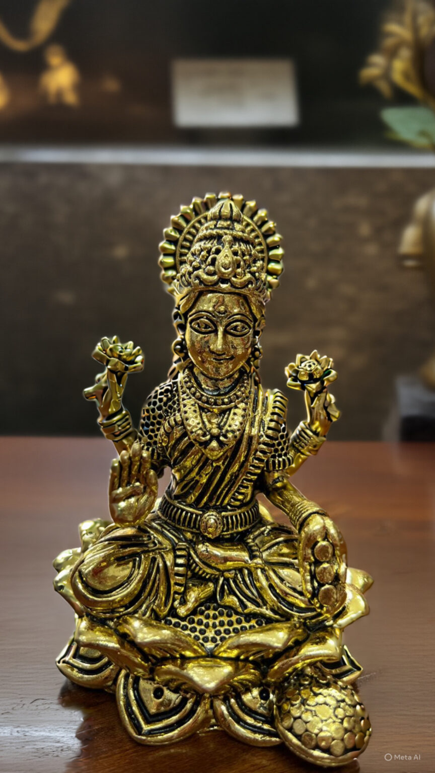 Divine Brass Goddess Lakshmi Idol on Lotus and Tortoise