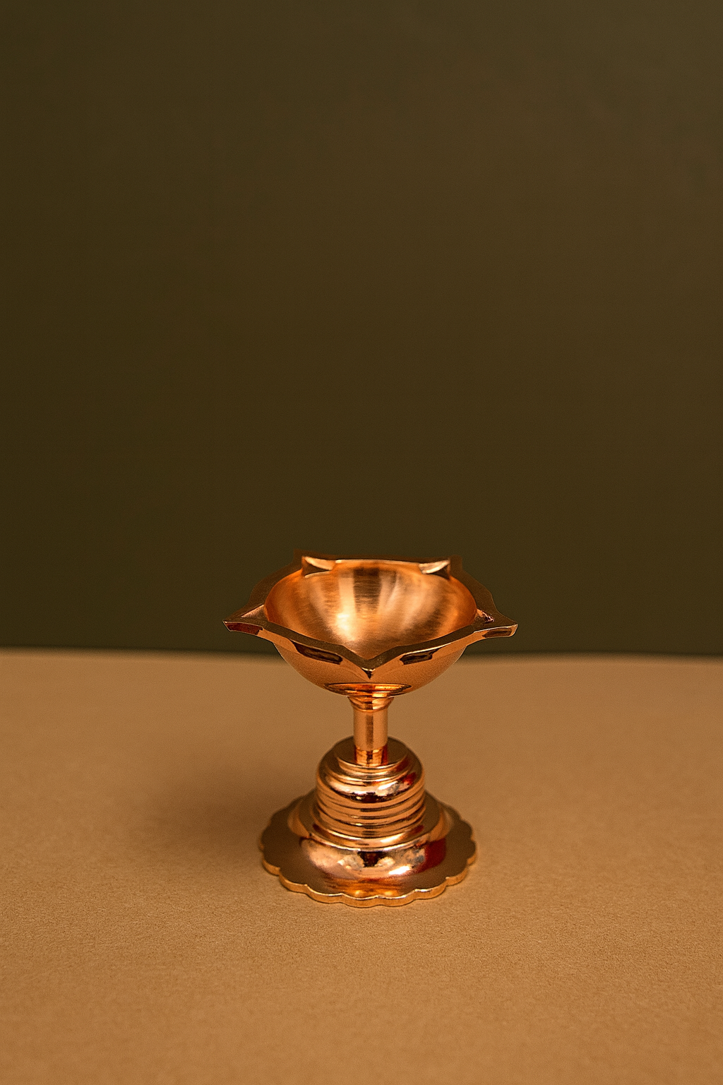 Copper Polished Brass Lotus Diya/Oil Lamp