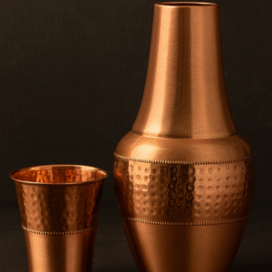 Copper Bottle and Serving Cup Set (Hammered & Smooth Finish)