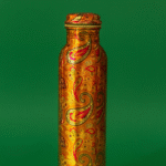 Designer Lacquered Copper Bottle with Traditional Paisley  Print