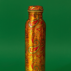 Designer Lacquered Copper Bottle with Traditional Paisley Print