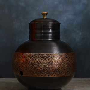 Artisanal Copper Water Dispenser / Matka with Engraved Band