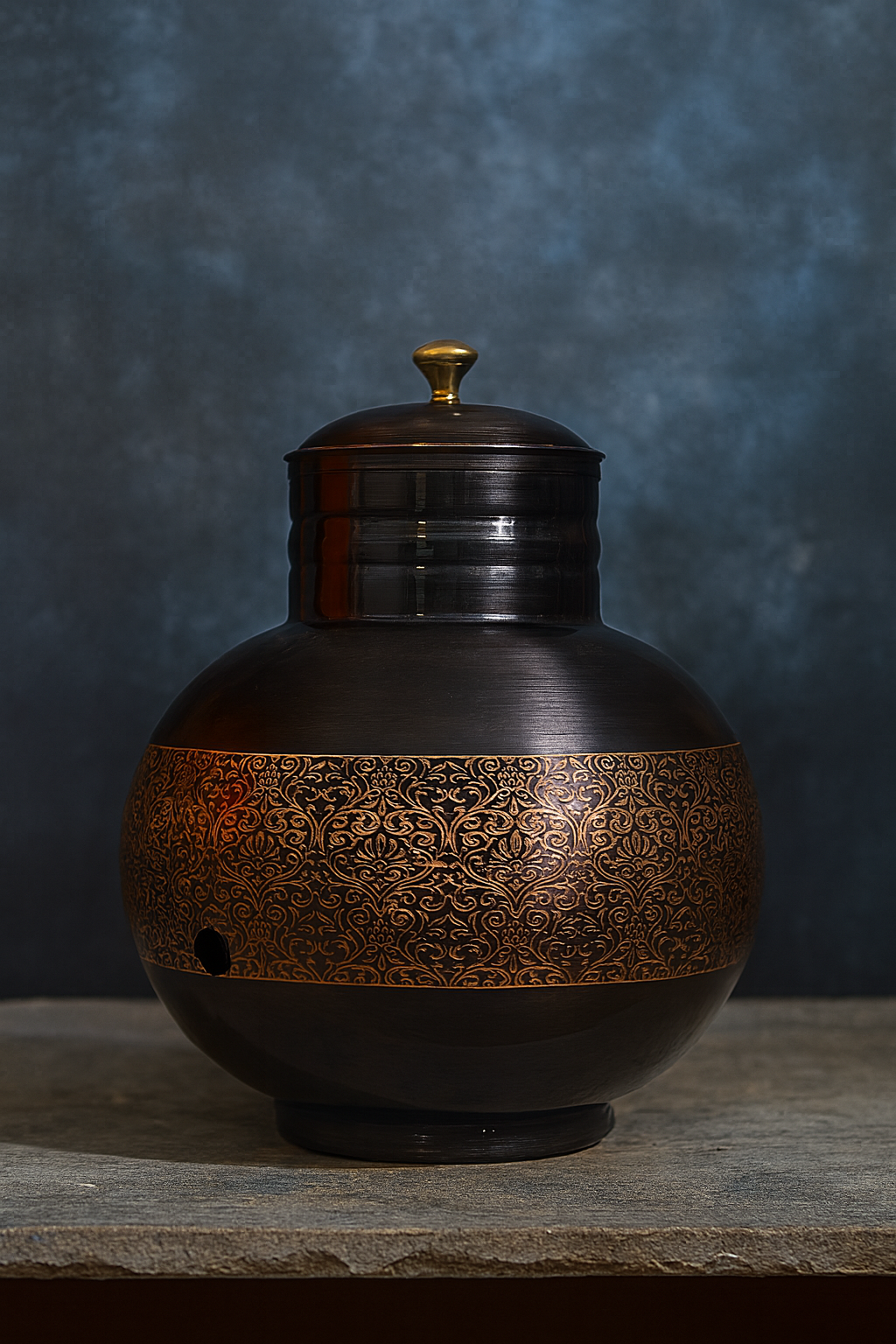Artisanal Copper Water Dispenser / Matka with Engraved Band