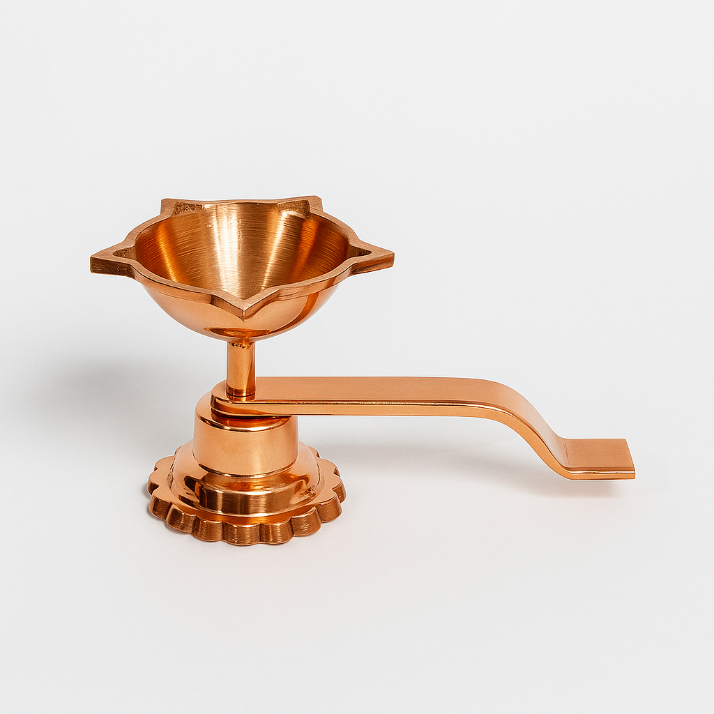 Pure Copper Hand-Held Pooja Diya / Aarti Lamp
