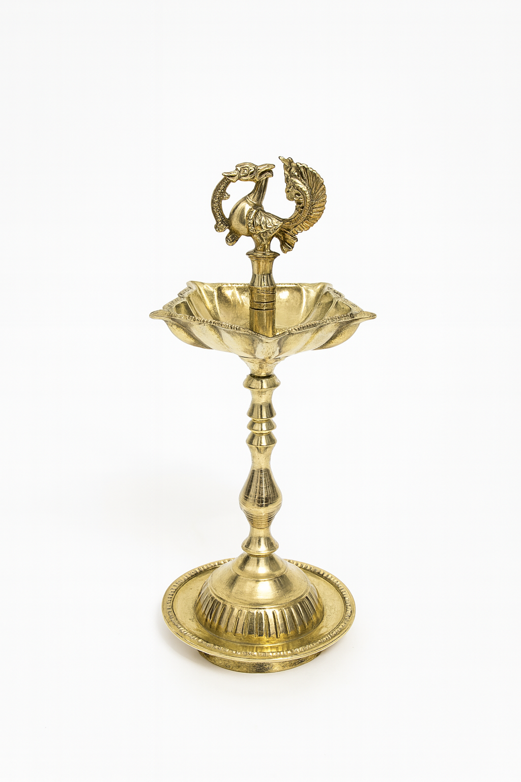 Traditional Brass Mayil Samai / Kuthu Vilakku with Peacock Top