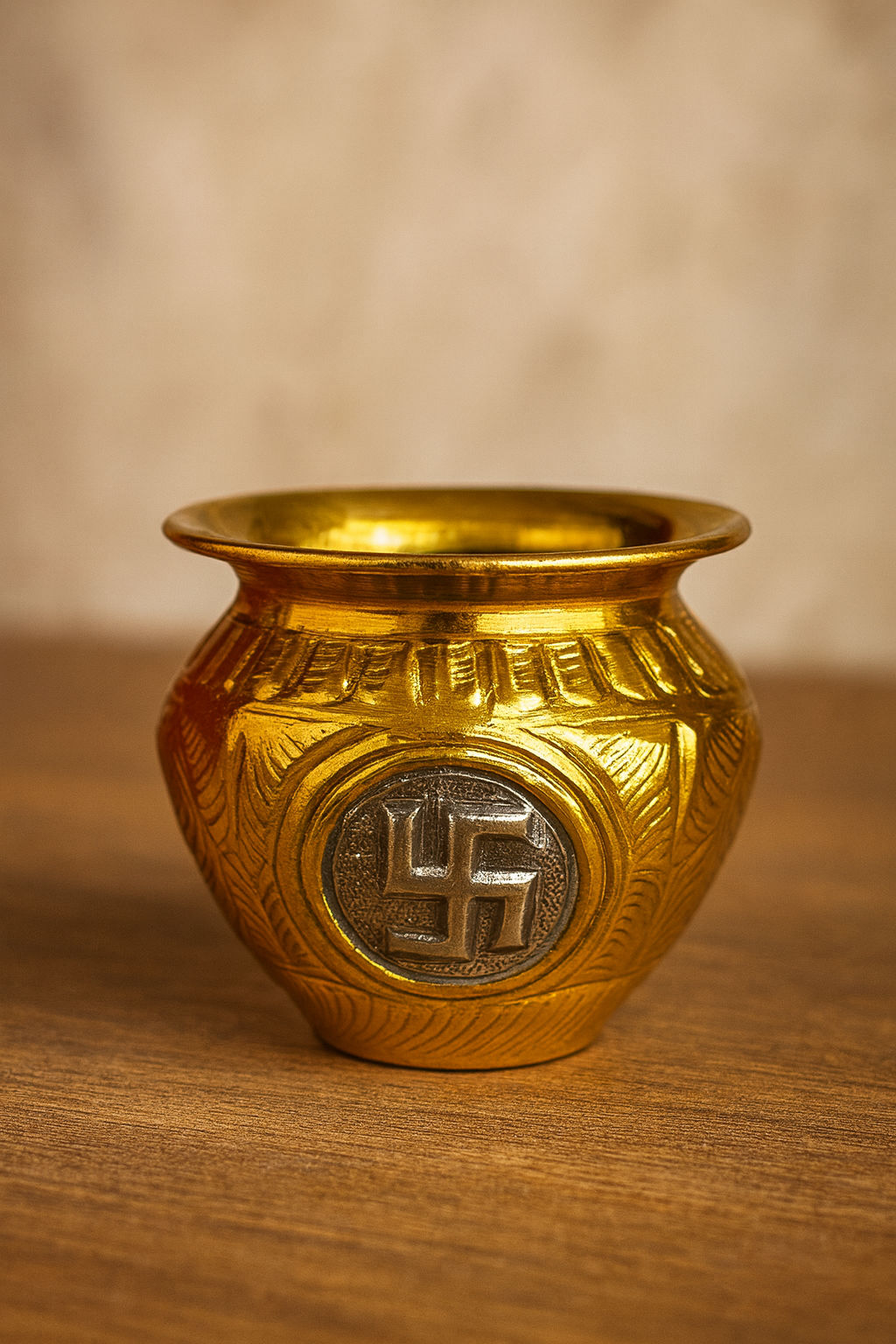 Auspicious Brass Kalash / Lota with Swastika Emblem