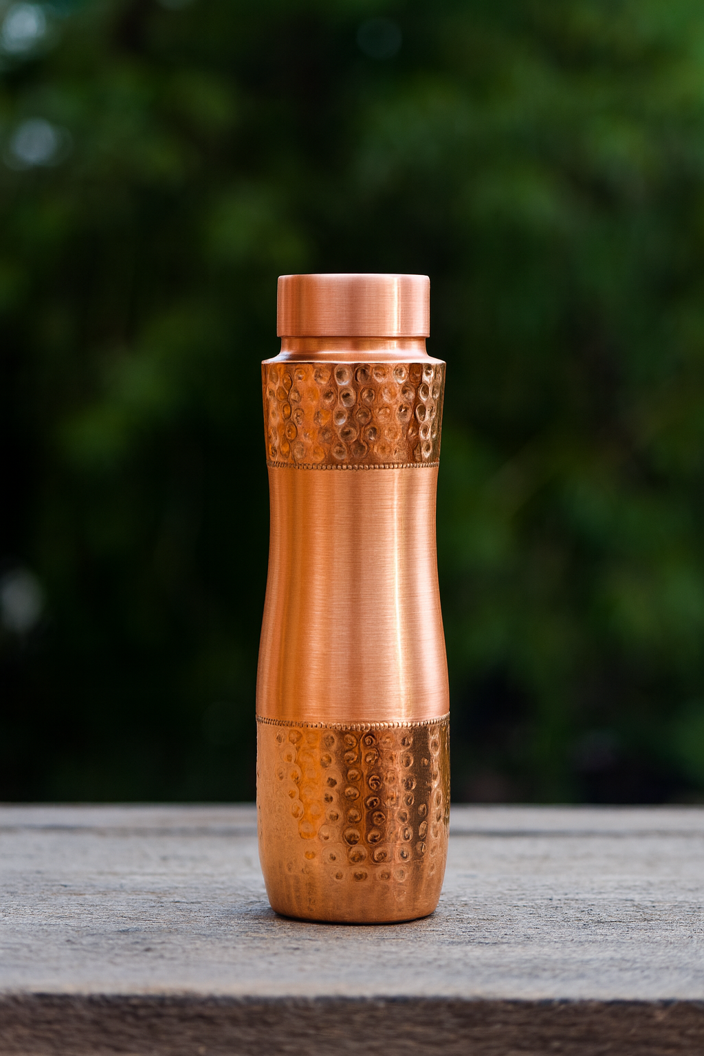 Contoured Copper Bottle with Dual Hammered & Brushed Finish