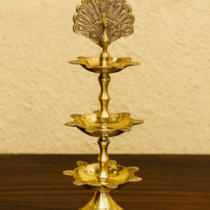 Tiered Brass Deepam / Diya with Peacock Finial