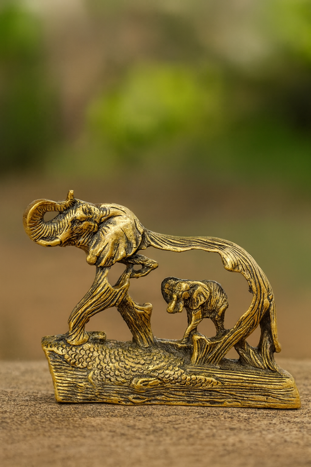 Brass Elephant Mother and Calf Silhouette Showpiece