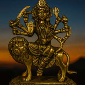 Brass Goddess Durga on Lion Idol (Ashta-Bhuja)