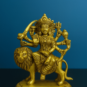 Brass Goddess Durga on Lion Idol (Ashta-Bhuja)
