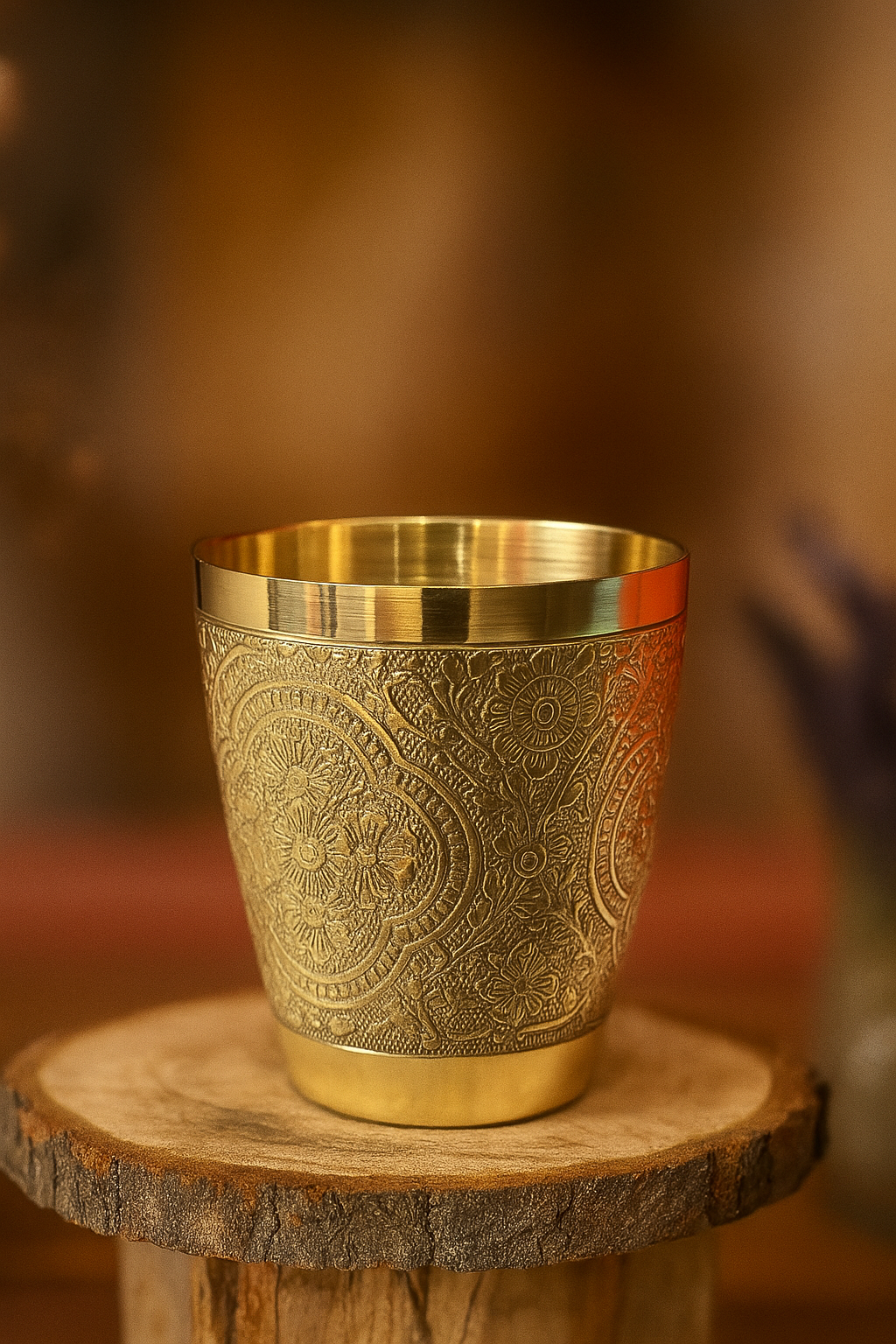 Embossed Brass Lassi Glass / Water Tumbler