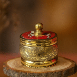 Embossed Brass Kumkum Box / Sindoor Dani with Enameled Lid