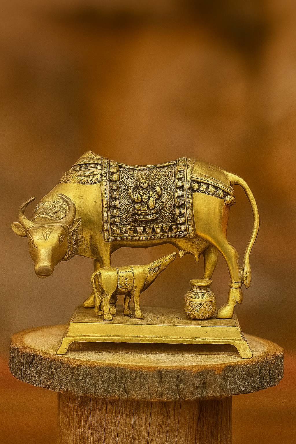 Brass Kamdhenu Cow and Calf Idol
