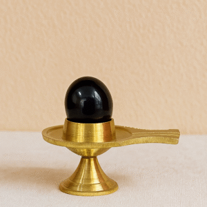 Brass Yoni Base with Black Shivling (or Black Stone Shivling on Brass Stand)
