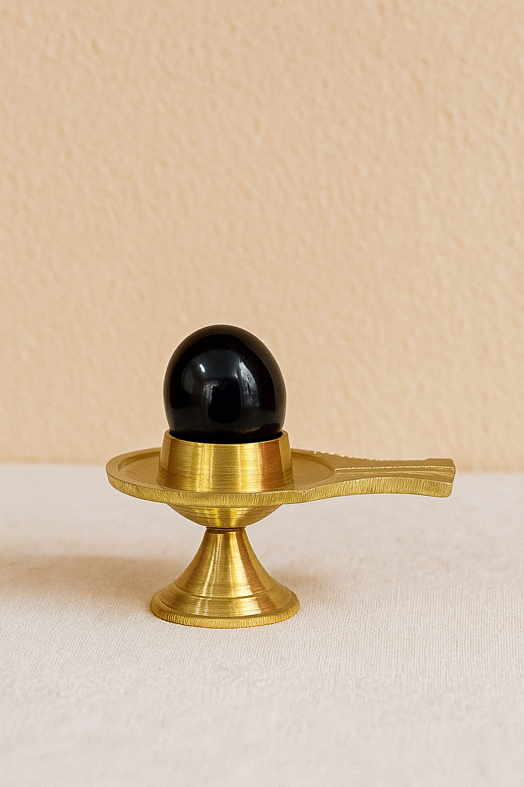 Brass Yoni Base with Black Shivling (or Black Stone Shivling on Brass Stand)