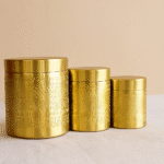 Set of 3 Etched Brass Storage Canisters / Brass Jars