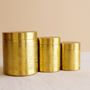 Set of 3 Etched Brass Storage Canisters / Brass Jars
