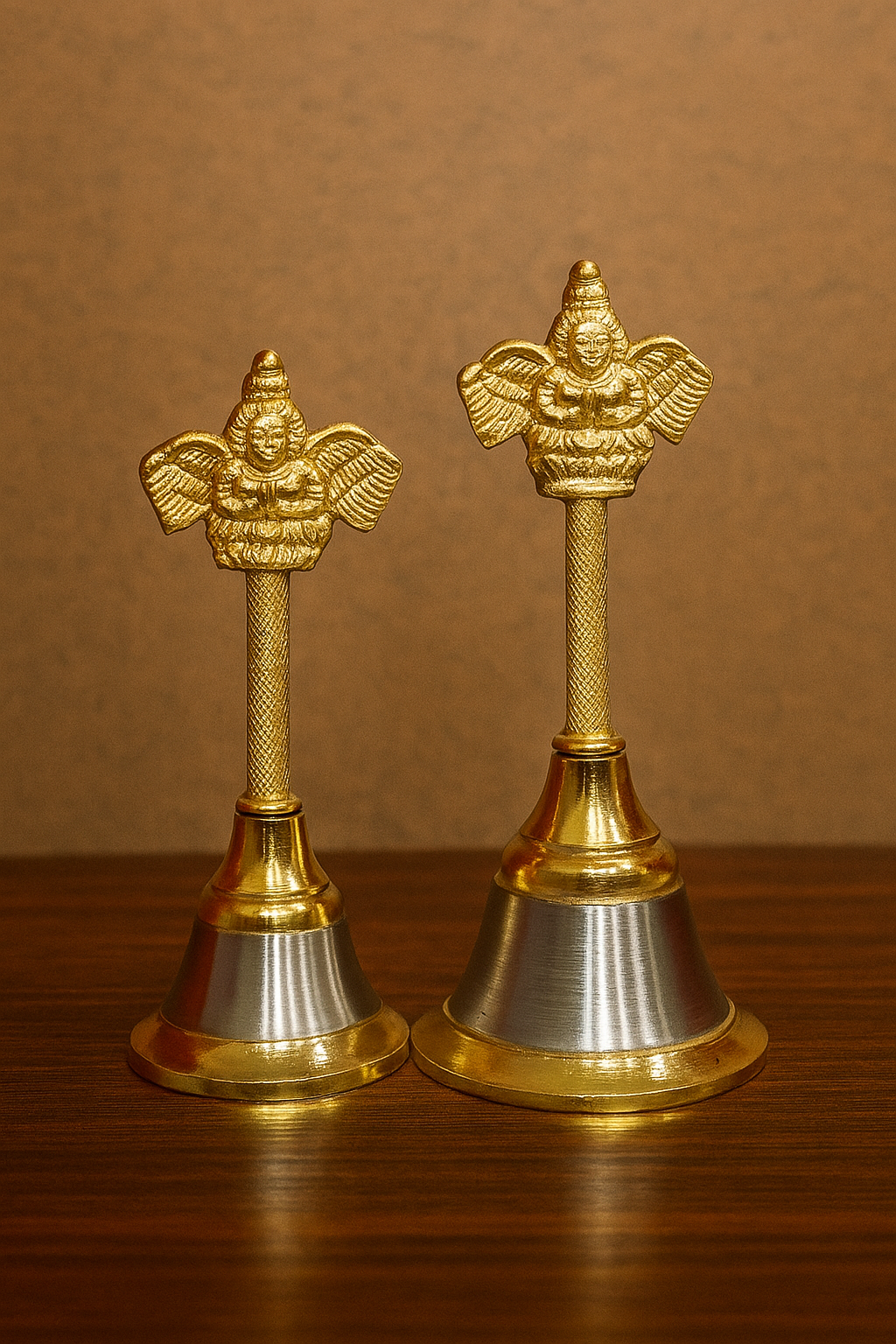 Aluminium Deva/Garuda Figure Pooja Bell (or Two-Tone Metal Hand Bell)