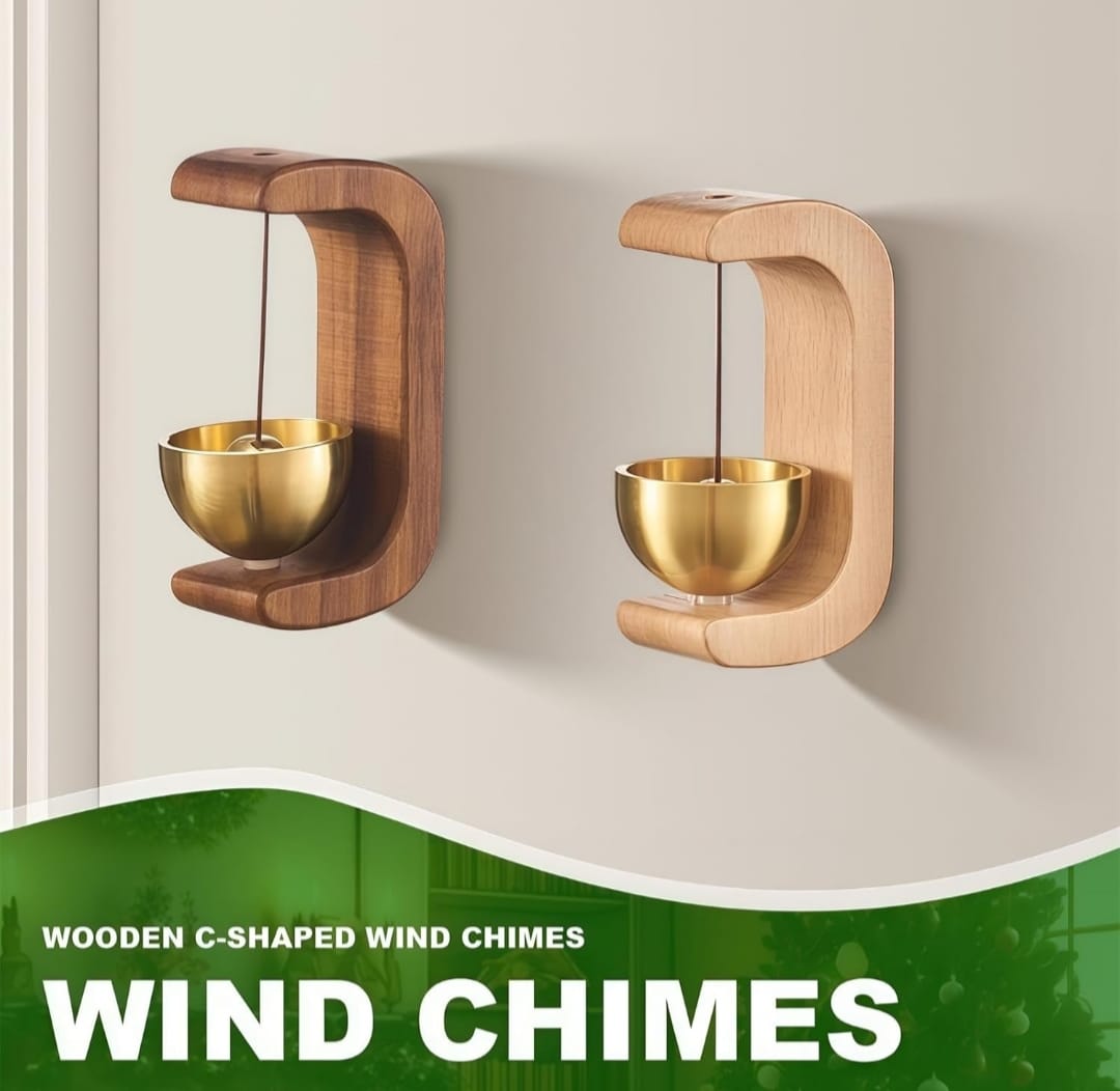 Contemporary Wooden C-Stand Wind Chimes with Brass Bell