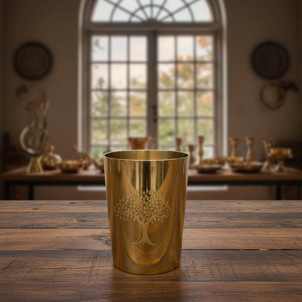 Etched Bronze /Golden Metal Tumbler with Tree of Life Design