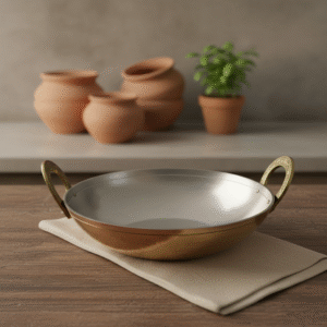 Brass-Handled Stainless Steel Kadhai/Wok