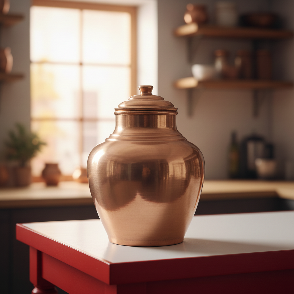 Polished Pure Copper Water Storage Pot/Lota with Lid