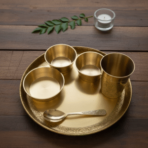 Traditional Embossed Brass Thali Serving Set