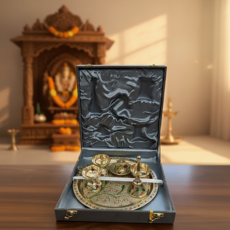 Brass pooja thali gift set Meena